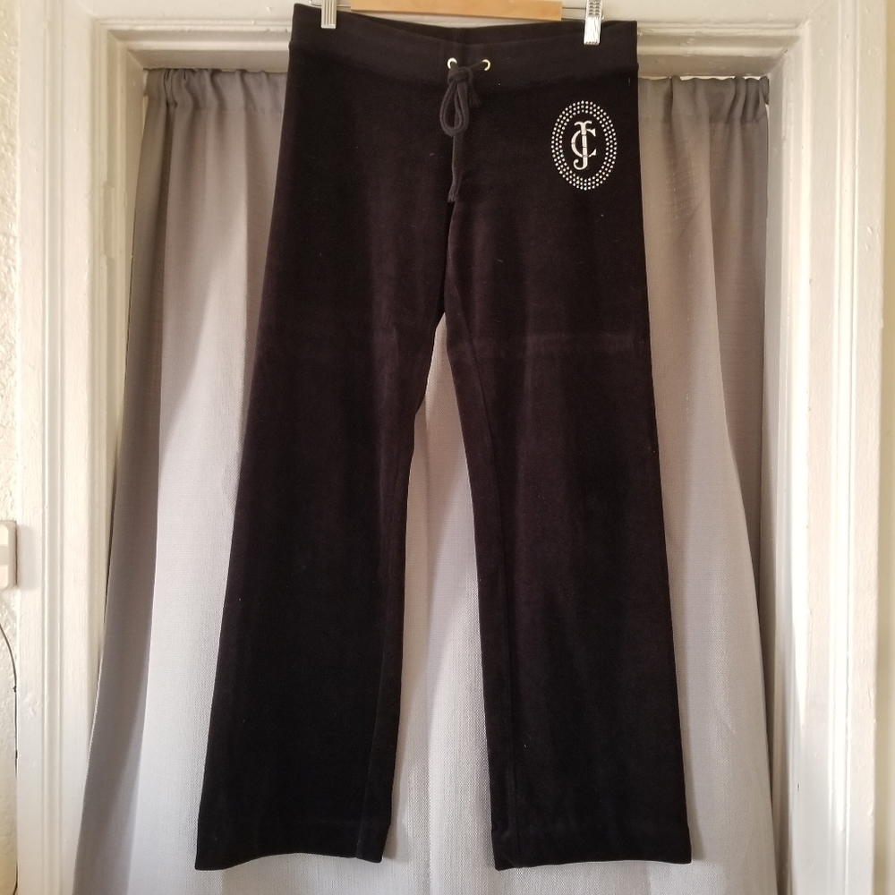 Juicy Couture Black Velour Track Pants with Rhinestone Logo